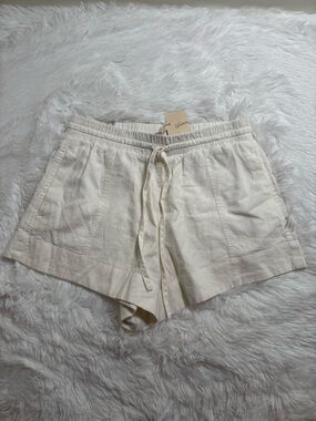 Universal Thread Cream Drawstring Linen-Blend Shorts